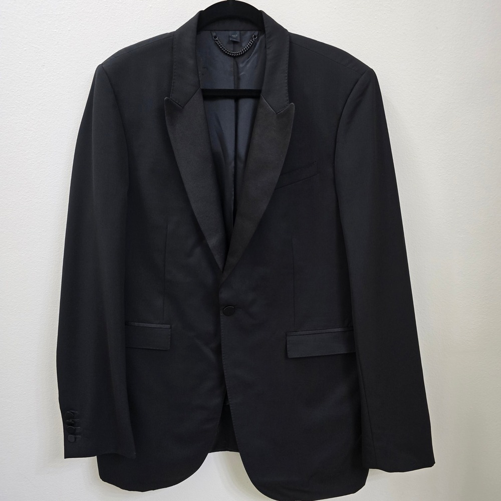 Burberry Prorsum Mens Black Virgin Wool Satin Peak Lapel Tuxedo Blazer Jacket 54